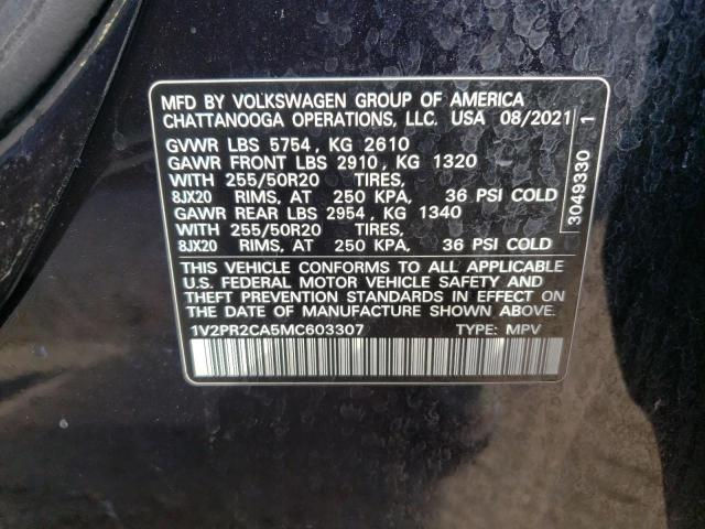 1V2PR2CA5MC603307 - 2021 VOLKSWAGEN ATLAS SE BLACK photo 13