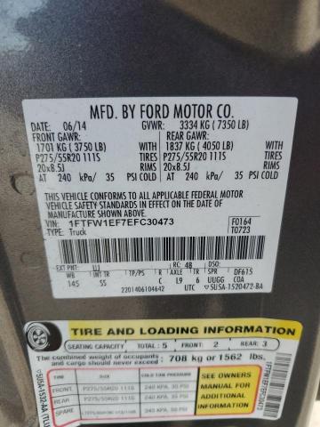 1FTFW1EF7EFC30473 - 2014 FORD F150 SUPERCREW CHARCOAL photo 12