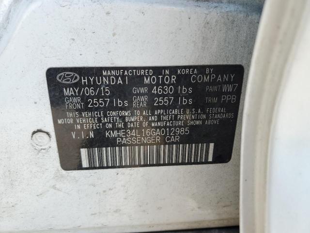 KMHE34L16GA012985 - 2016 HYUNDAI SONATA HYBRID WHITE photo 13