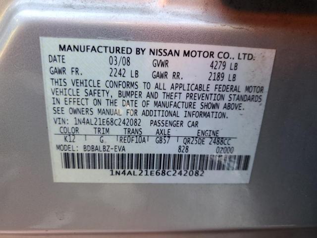 1N4AL21E68C242082 - 2008 NISSAN ALTIMA 2.5 SILVER photo 12