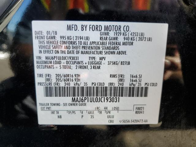 MAJ6P1UL0JC193031 - 2018 FORD ECOSPORT SE BLACK photo 12