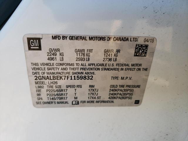 2GNALBEK7F1159832 - 2015 CHEVROLET EQUINOX LT WHITE photo 13