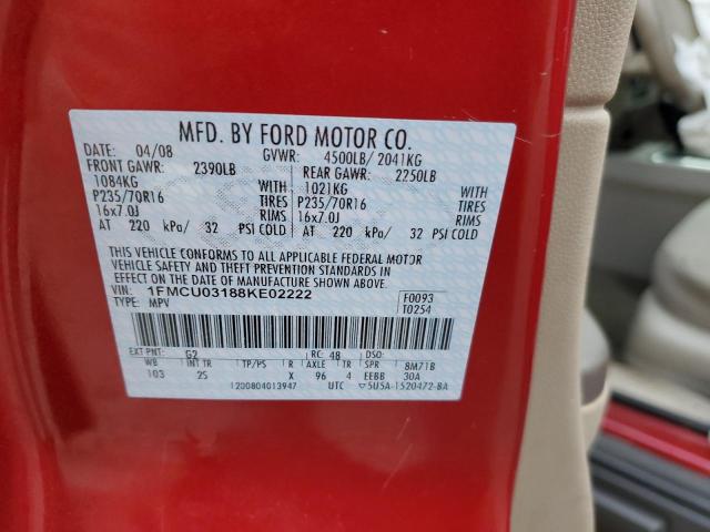 1FMCU03188KE02222 - 2008 FORD ESCAPE XLT RED photo 13