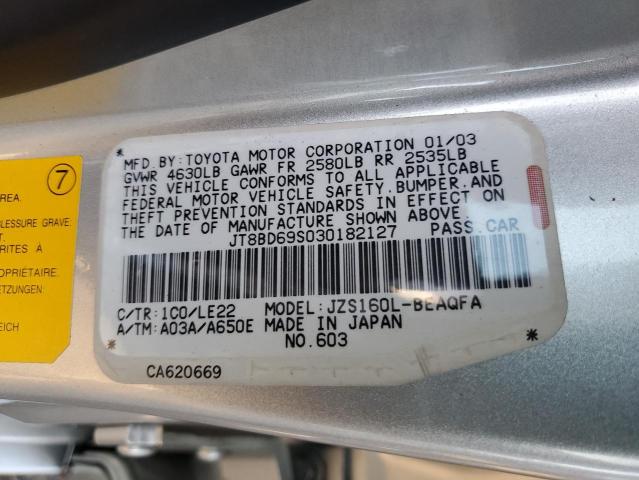 JT8BD69S030182127 - 2003 LEXUS GS 300 SILVER photo 13