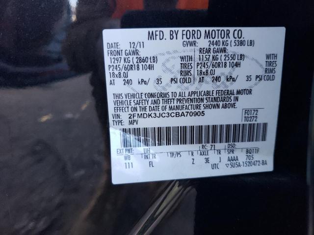 2FMDK3JC3CBA70905 - 2012 FORD EDGE SEL BLACK photo 13