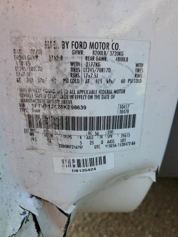 1FTVF12528KE98639 - 2008 FORD F150 WHITE photo 12