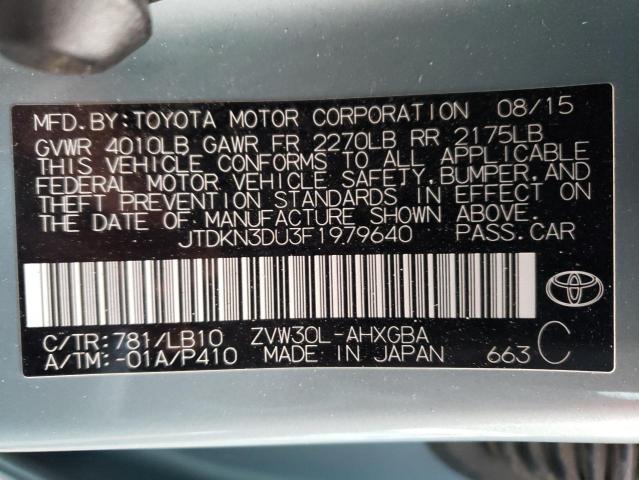 JTDKN3DU3F1979640 - 2015 TOYOTA PRIUS TURQUOISE photo 13