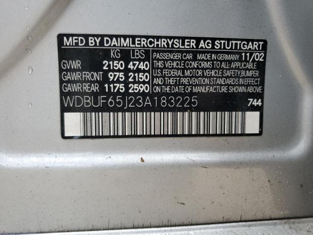 WDBUF65J23A183225 - 2003 MERCEDES-BENZ E 320 SILVER photo 12