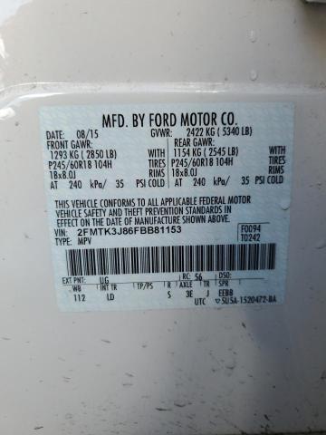 2FMTK3J86FBB81153 - 2015 FORD EDGE SEL CREAM photo 14