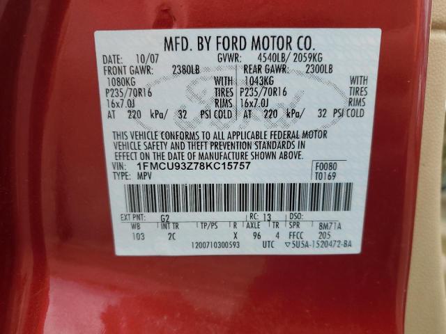 1FMCU93Z78KC15757 - 2008 FORD ESCAPE XLT RED photo 12