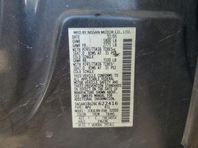 5N1AR18U26C622416 - 2006 NISSAN PATHFINDER LE ნაცრისფერი ფოტო 13