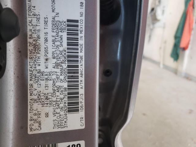 3TMJU4GN3FM179190 - 2015 TOYOTA TACOMA DOUBLE CAB PRERUNNER SILVER photo 12