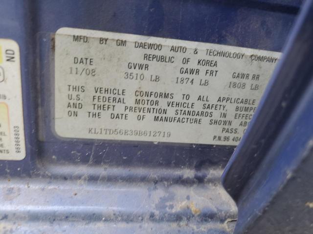 KL1TD56E39B612719 - 2009 CHEVROLET AVEO LS Mavi foto 12