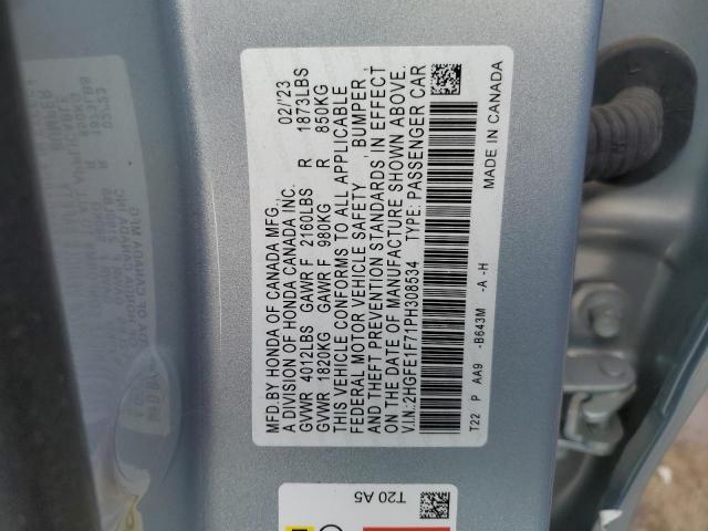 2HGFE1F71PH308534 - 2023 HONDA CIVIC EX BLUE photo 12