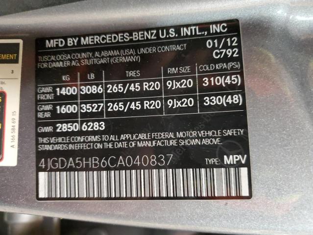 4JGDA5HB6CA040837 - 2012 MERCEDES-BENZ ML 350 4MATIC SILVER photo 13