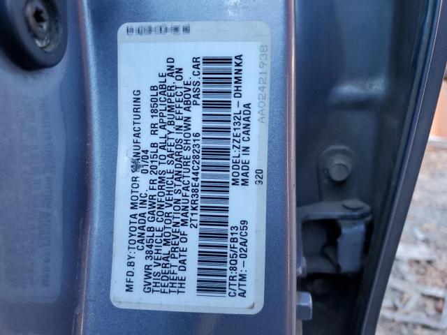 2T1KR38E44C282316 - 2004 TOYOTA COROLLA MA XR BLUE photo 12