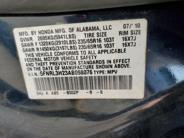 5FNRL3H23AB098076 - 2010 HONDA ODYSSEY LX BLUE photo 13