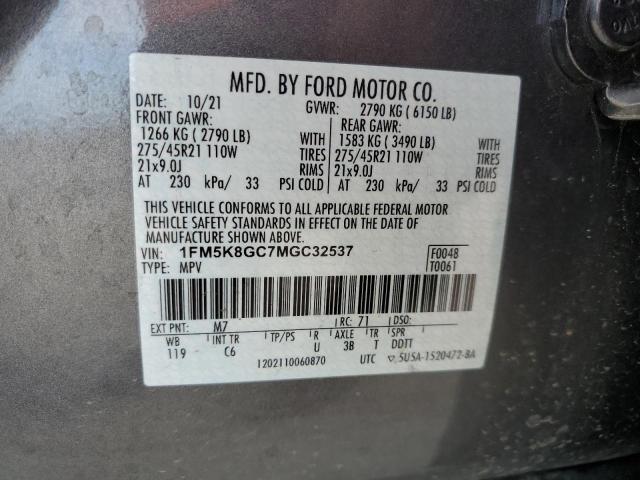 1FM5K8GC7MGC32537 - 2021 FORD EXPLORER ST CHARCOAL photo 13