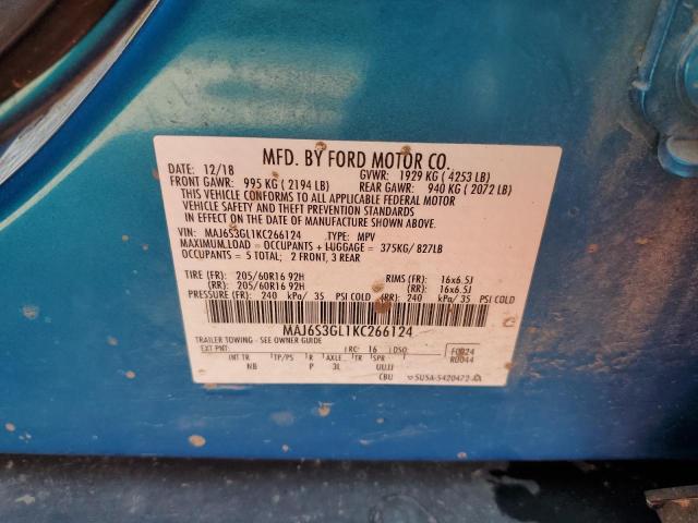 MAJ6S3GL1KC266124 - 2019 FORD ECOSPORT SE BLUE photo 12