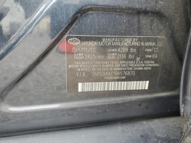 5NPEB4AC1BH176870 - 2011 HYUNDAI SONATA GLS CHARCOAL photo 12