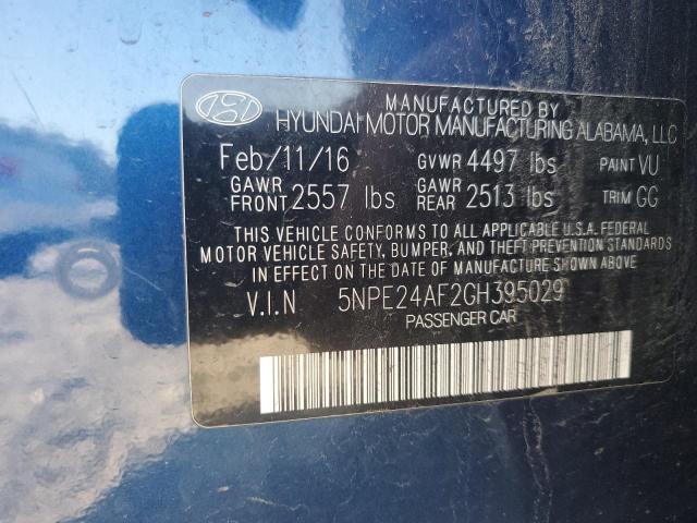 5NPE24AF2GH395029 - 2016 HYUNDAI SONATA SE BLUE photo 13