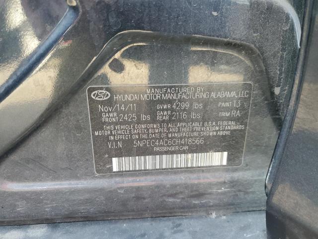 5NPEC4AC6CH418566 - 2012 HYUNDAI SONATA SE BLACK photo 12