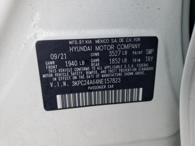 3KPC24A64NE157823 - 2022 HYUNDAI ACCENT SE WHITE photo 13