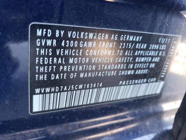 WVWHD7AJ5CW163414 - 2012 VOLKSWAGEN GTI BLUE photo 12