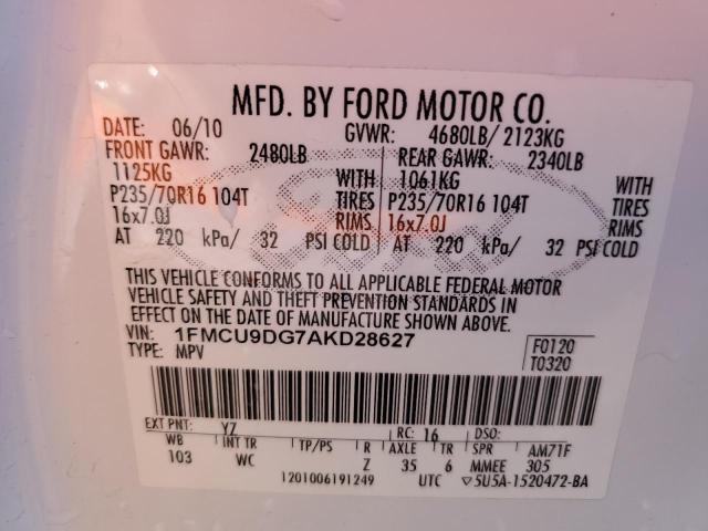 1FMCU9DG7AKD28627 - 2010 FORD ESCAPE XLT WHITE photo 13