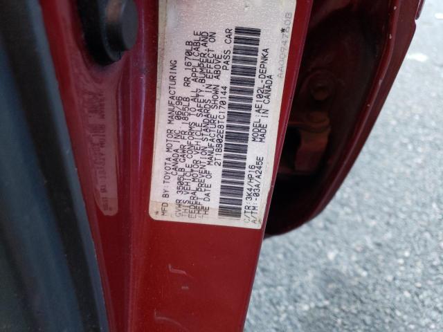 2T1BB02E8TC170144 - 1996 TOYOTA COROLLA DX RED photo 12