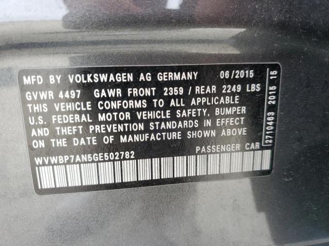 WVWBP7AN5GE502782 - 2016 VOLKSWAGEN CC BASE GRAY photo 12