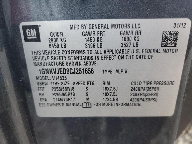 1GNKVJED8CJ251656 - 2012 CHEVROLET TRAVERSE LT GRAY photo 13