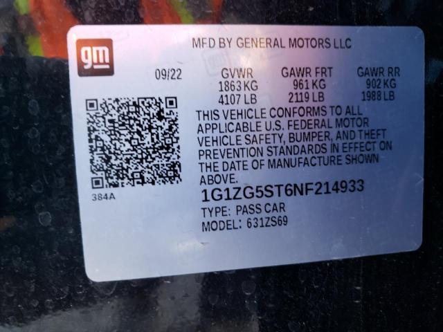 1G1ZG5ST6NF214933 - 2022 CHEVROLET MALIBU RS BLACK photo 12