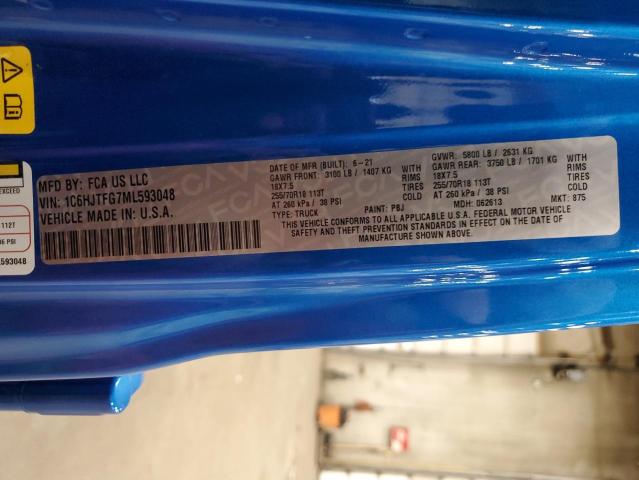 1C6HJTFG7ML593048 - 2021 JEEP GLADIATOR OVERLAND BLUE photo 13