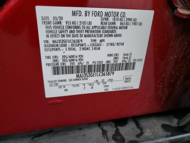 MAJ3S2GE1LC365879 - 2020 FORD ECOSPORT SE BURGUNDY photo 14