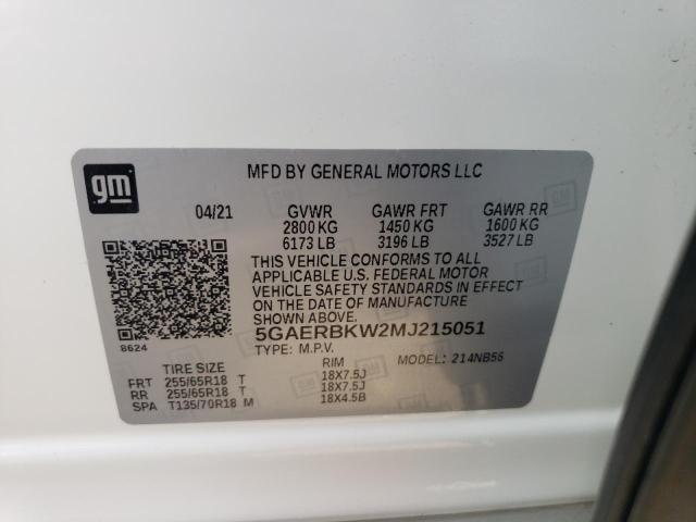 5GAERBKW2MJ215051 - 2021 BUICK ENCLAVE ESSENCE 白色 照片 12