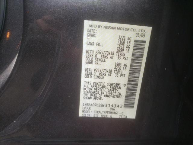 1N6BA07D29N314342 - 2009 NISSAN TITAN XE GRAY photo 12