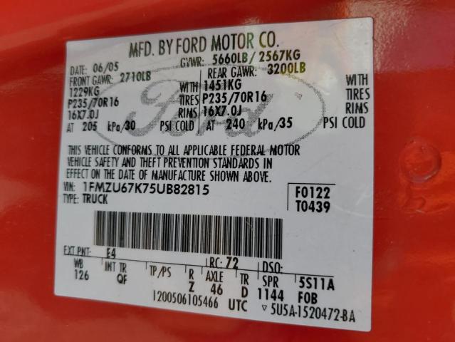 1FMZU67K75UB82815 - 2005 FORD EXPLORER S RED photo 12