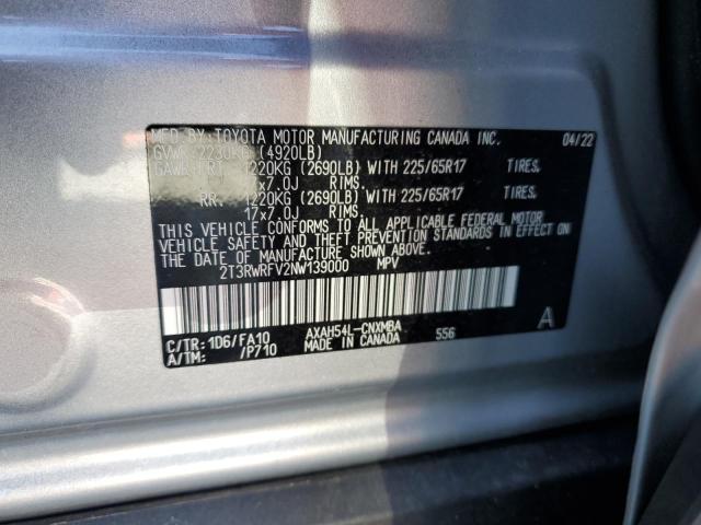 2T3RWRFV2NW139000 - 2022 TOYOTA RAV4 XLE SILVER photo 14