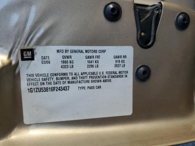 1G1ZU53816F243437 - 2006 CHEVROLET MALIBU LTZ თაფლისფერი ფოტო 12