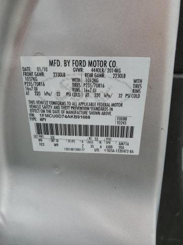 1FMCU0D74AKB91688 - 2010 FORD ESCAPE XLT SILVER photo 12