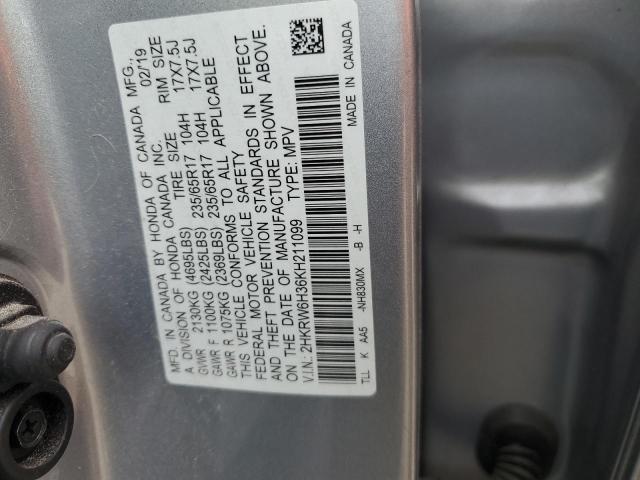 2HKRW6H36KH211099 - 2019 HONDA CR-V LX SILVER photo 12