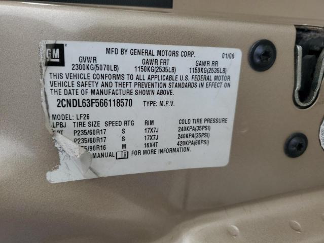 2CNDL63F566118570 - 2006 CHEVROLET EQUINOX LT GOLD photo 13