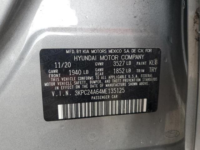 3KPC24A64ME135125 - 2021 HYUNDAI ACCENT SE SILVER photo 12