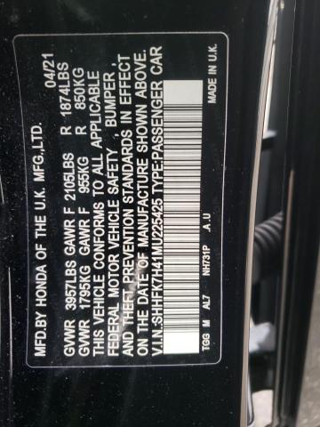 SHHFK7H41MU225425 - 2021 HONDA CIVIC SPORT 黑色 照片 12