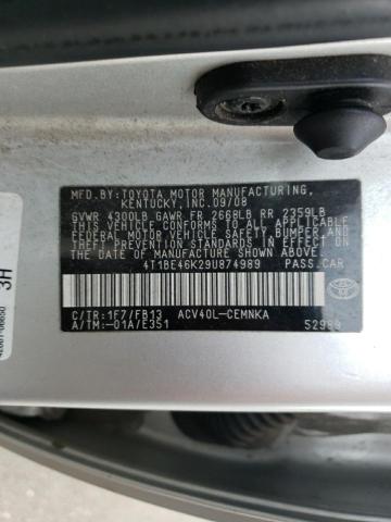 4T1BE46K29U874989 - 2009 TOYOTA CAMRY BASE SILVER photo 12