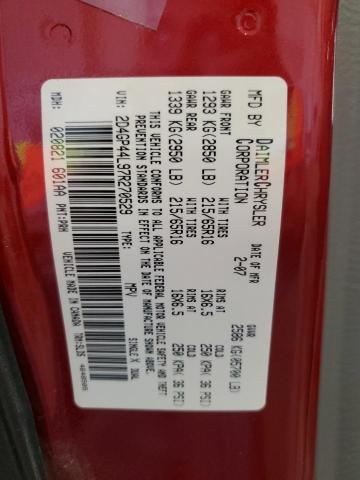 2D4GP44L97R270529 - 2007 DODGE GRAND CARA SXT RED photo 13