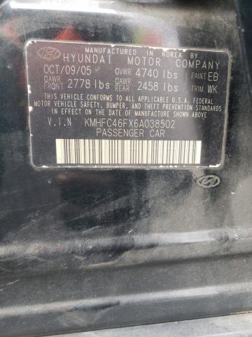 KMHFC46FX6A038502 - 2006 HYUNDAI AZERA SE BLACK photo 12