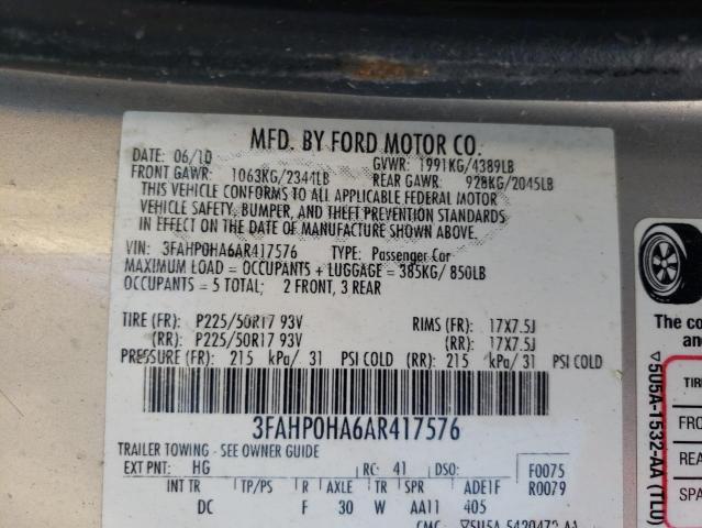 3FAHP0HA6AR417576 - 2010 FORD FUSION SE TAN photo 12