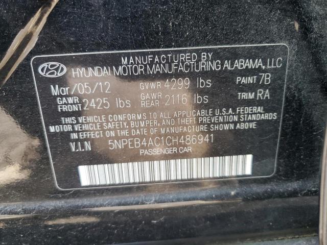 5NPEB4AC1CH486941 - 2012 HYUNDAI SONATA GLS BLACK photo 12